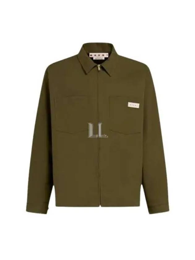 Logo Patch Zip-Up Long Sleeve Shirt Green - MARNI - BALAAN 2