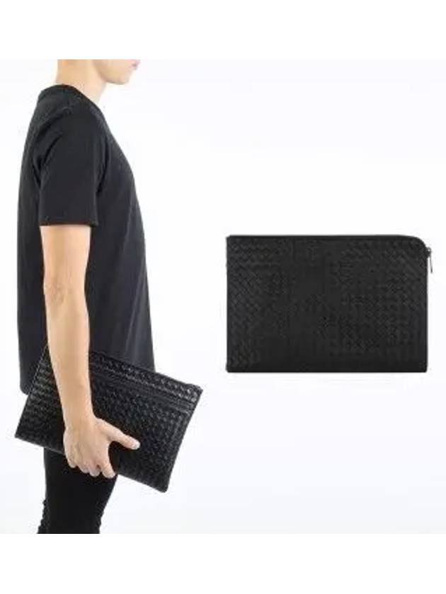 Intrecciato Weaving Zipper Clutch Bag Black - BOTTEGA VENETA - BALAAN 4