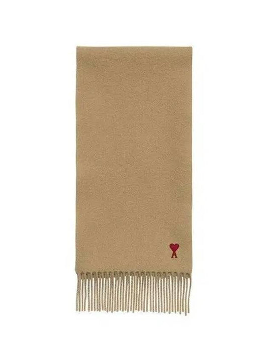 Small Heart Logo Wool Scarf Beige - AMI - BALAAN 2