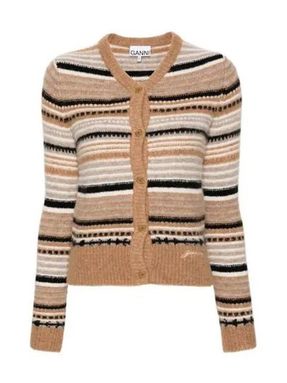 Striped Soft Wool Knit Cardigan Brown - GANNI - BALAAN 2