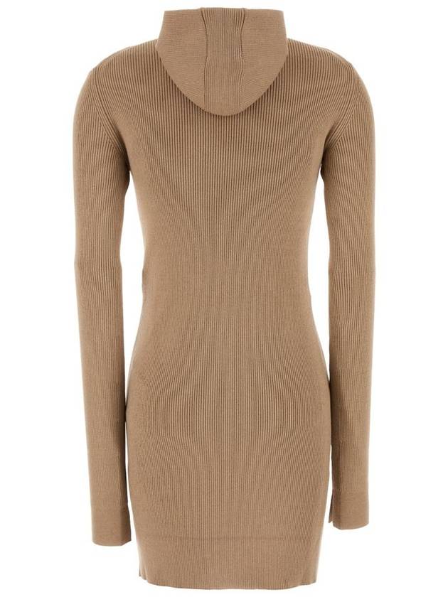 Long Sleeve Hooded Wool Silk Short Dress Beige - FENDI - BALAAN 3