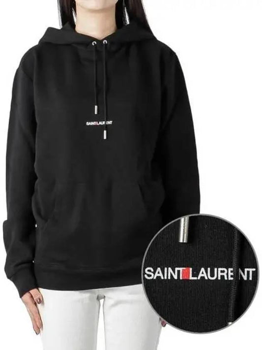 Logo Print Cotton Terry Hoodie Black - SAINT LAURENT - BALAAN 2