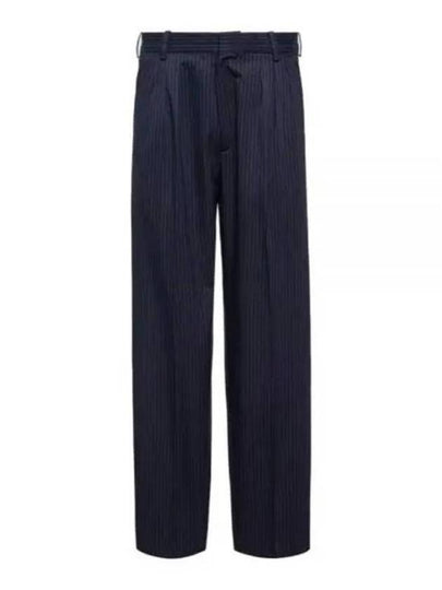 Pleated Suit Striped Paris Label Pocket Cotton Straight Pants Navy - KENZO - BALAAN 2