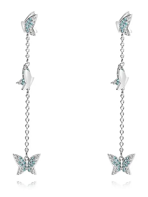 Lilia Butterfly Drop Earrings Blue Silver - SWAROVSKI - BALAAN 4