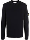 Wappen Patch Crew Neck Ribbed Wool Knit Top Black - STONE ISLAND - BALAAN 2