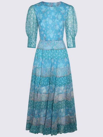 Rixo Havana Floral Blue Mix Viscose Agyness Dress - RIXO LONDON - BALAAN 1