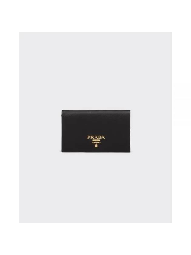Saffiano Leather Half Wallet Black Hibiscus - PRADA - BALAAN 1