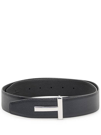 Sliver Soft Grain Leather T Icon Belt Dark Navy Black - TOM FORD - BALAAN 2