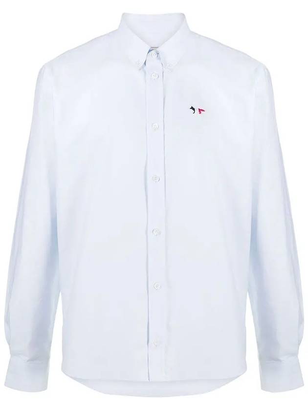 Men's Tricolor Fox Patch Cotton Long Sleeve Shirt Blue - MAISON KITSUNE - BALAAN 3