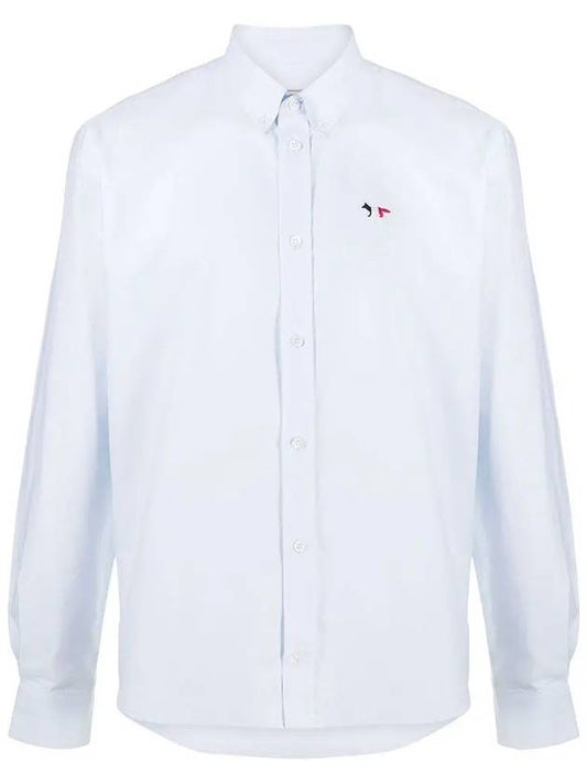 Men's Tricolor Fox Patch Cotton Long Sleeve Shirt Blue - MAISON KITSUNE - BALAAN 2