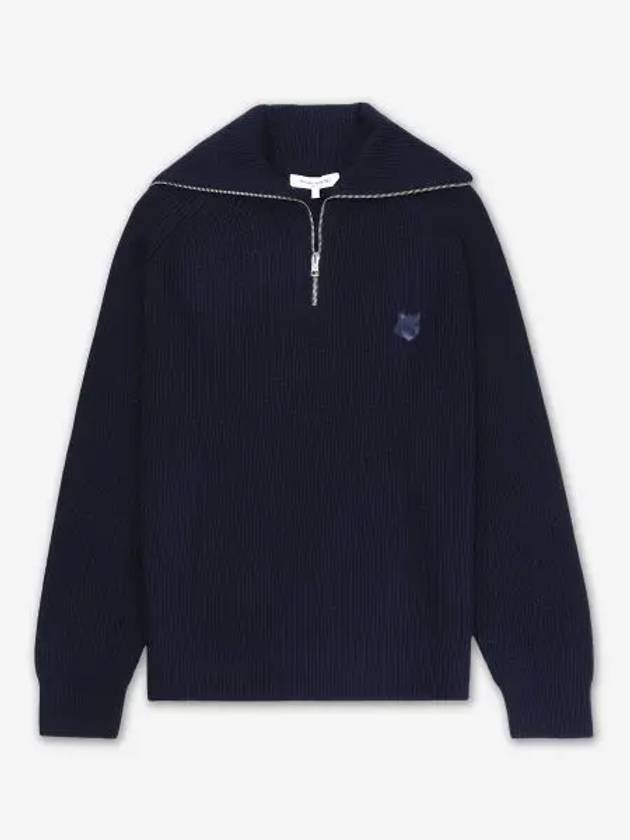 Fox Head Patch Half Zip Up Knit Top Navy - MAISON KITSUNE - BALAAN 2