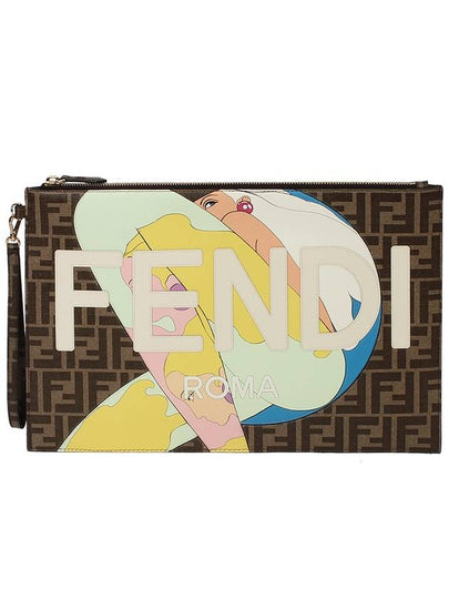 Hairdo Girl Graphic Logo Clutch Bag Brown - FENDI - BALAAN 2