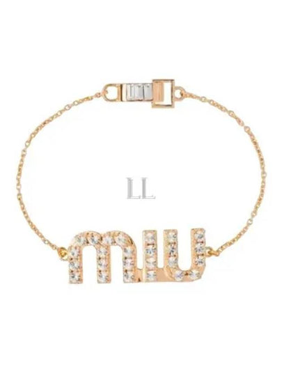 Crystal Embellished Logo Bracelet Gold - MIU MIU - BALAAN 2