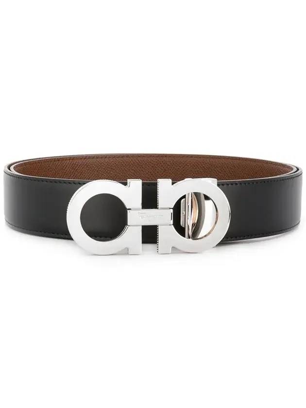 Reversible Gancini Leather Belt Black Brown - SALVATORE FERRAGAMO - BALAAN 2