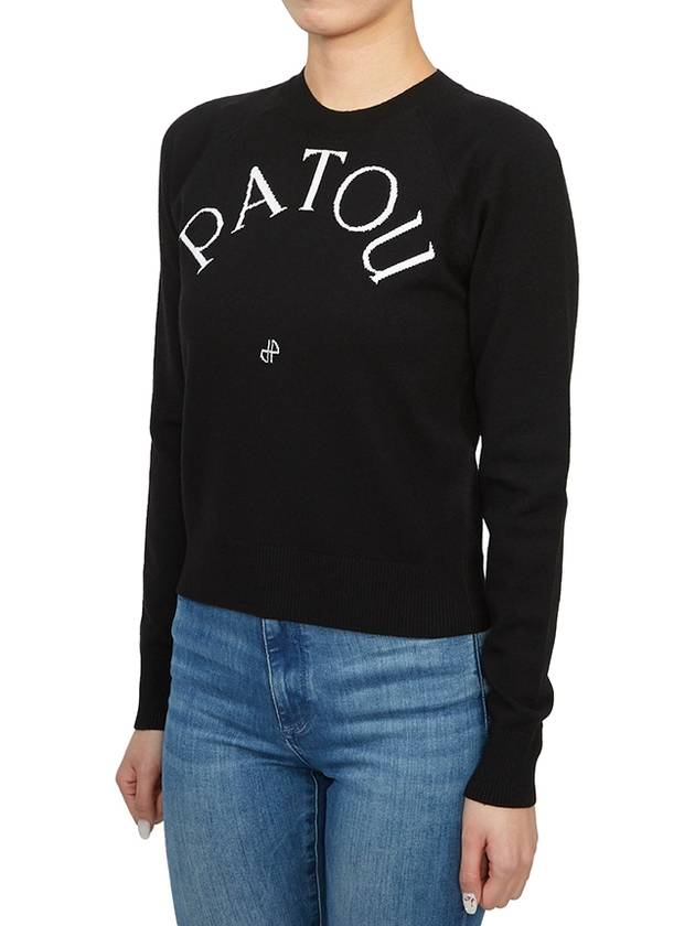 Embroidered Logo Wool Knit Top Black - PATOU - BALAAN 5