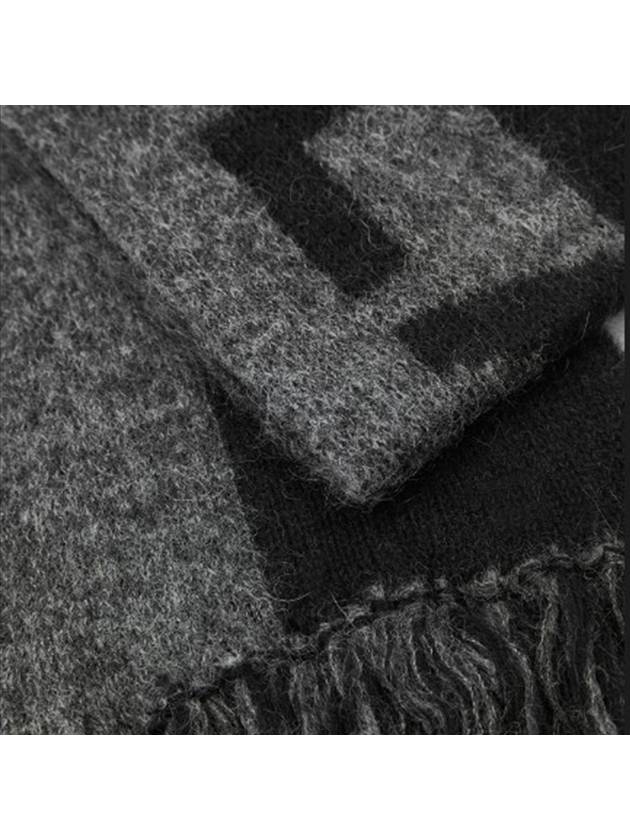 Bicolor Logo Wool Mohair Muffler Black Grey - SAINT LAURENT - BALAAN 6