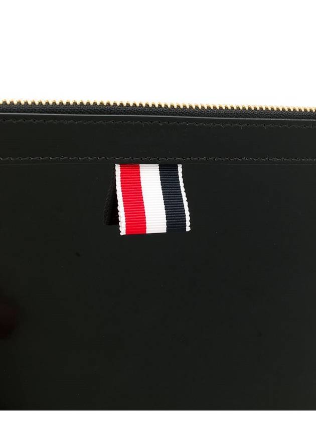 Leather Zipper Tablet Small Clutch Bag Black - THOM BROWNE - BALAAN.