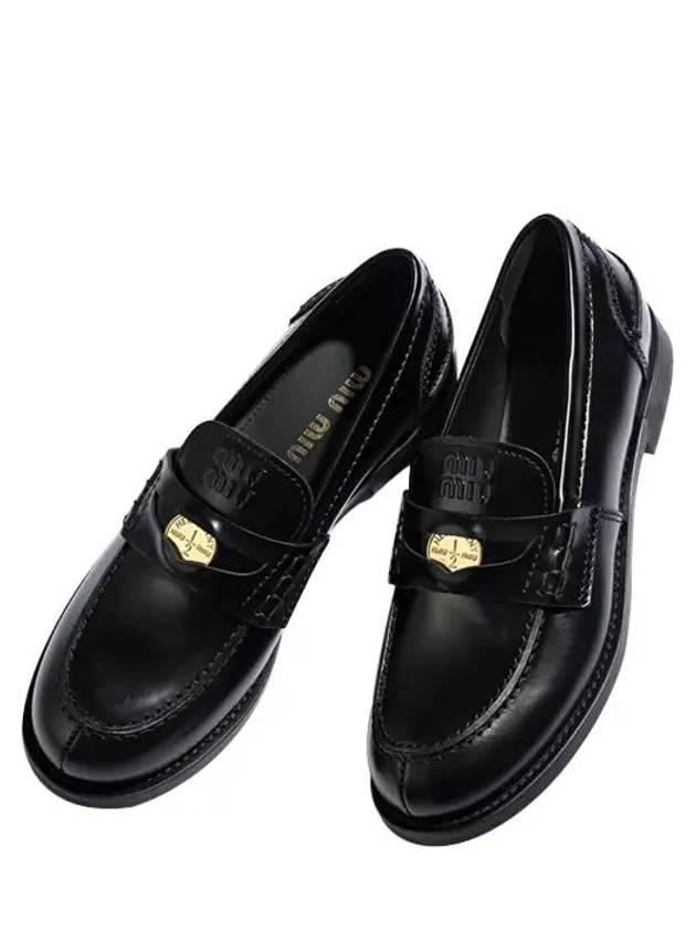 Brushed Leather Penny Loafers Black - MIU MIU - BALAAN 3