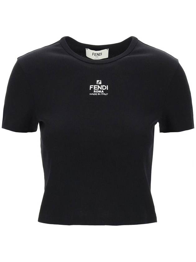 Logo Cotton Crop Short Sleeve T-Shirt Black - FENDI - BALAAN 2