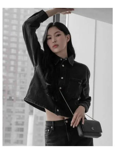 Jeans Cropped Denim Shirt Black - CALVIN KLEIN - BALAAN 1