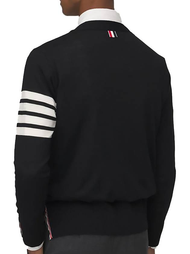 Men's Sustainable Classic Diagonal Wool Cardigan Black - THOM BROWNE - BALAAN 4