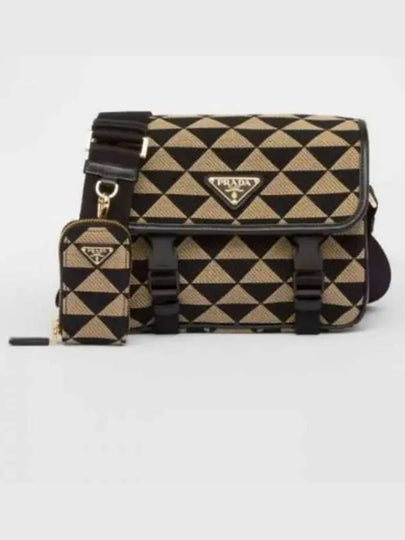 Symbole Embroidery Fabric Cross Bag Black Beige - PRADA - BALAAN 2