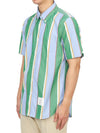 Straight Fit Button Down Short Sleeve Shirt Green Blue - THOM BROWNE - BALAAN 3