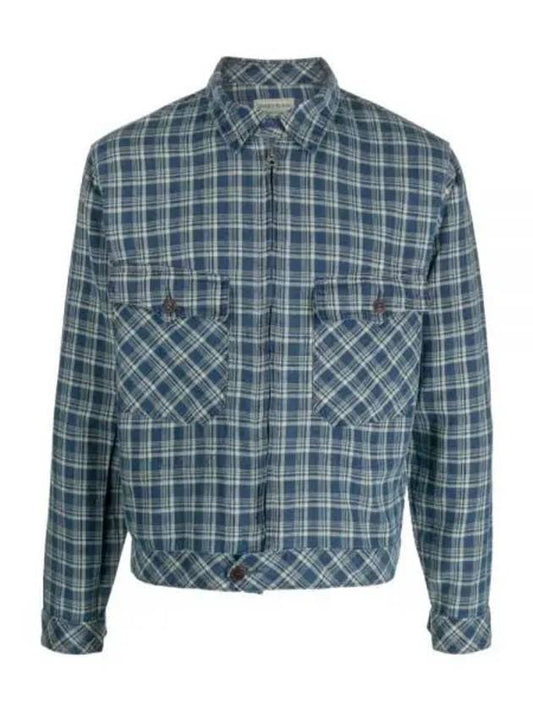 Double RL Indigo Check Linen Cotton Shirt Jacket Blue - POLO RALPH LAUREN - BALAAN 1
