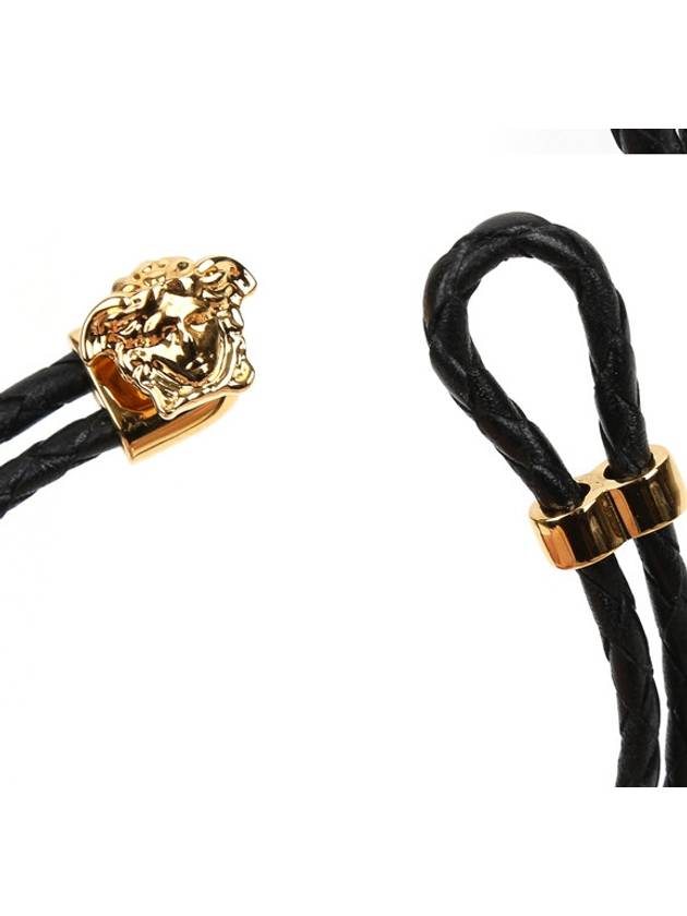 Medusa Braided Leather Bracelet Black Gold - VERSACE - BALAAN 5