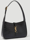 Bronze Monogram Le 5 A 7 Hobo Bag in Crocodile Embossed Shiny Leather Black - SAINT LAURENT - BALAAN 3