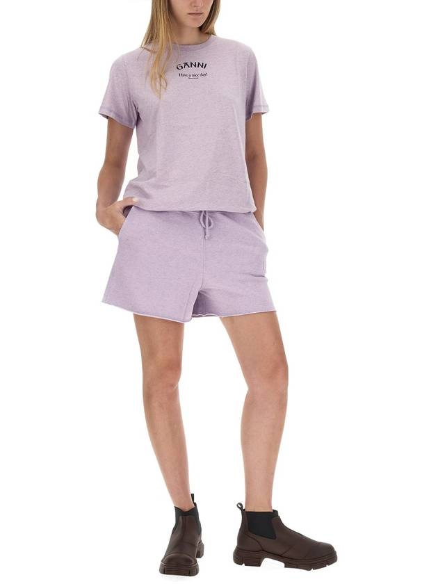 Logo Drawstring Cotton Track Shorts Purple B0480469326 - GANNI - BALAAN 3