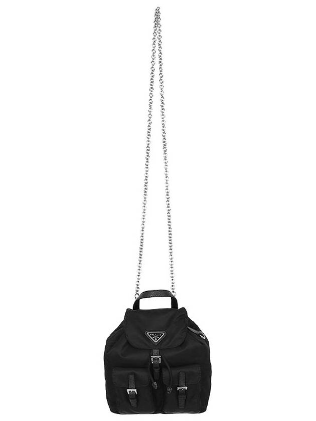 Triangle Logo Re Nylon Chain Mini Backpack Black - PRADA - BALAAN 4