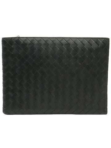 Black Intrecciato Half Zipper Document Pouch Clutch 607479 - BOTTEGA VENETA - BALAAN 1