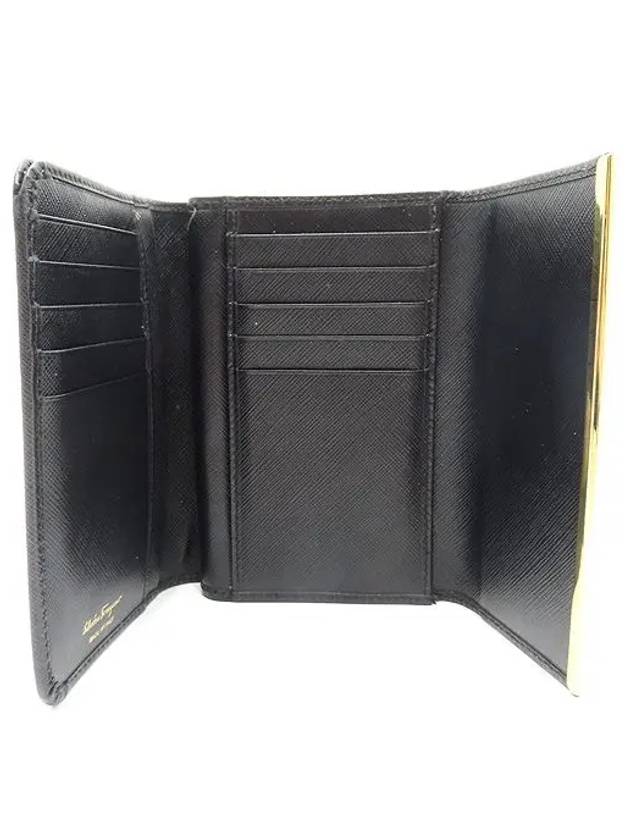 Ferragamo 22 C115 Oxford black leather gold plated Gancini logo flap medium wallet - SALVATORE FERRAGAMO - BALAAN 6