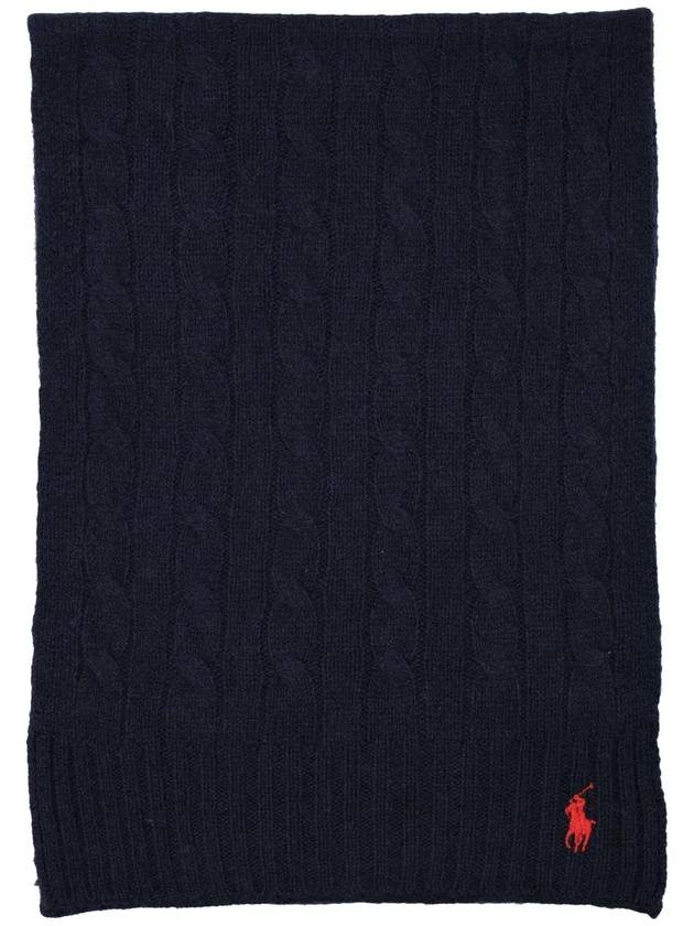 Pony Logo Embroidered Cable Knit Muffler Navy - POLO RALPH LAUREN - BALAAN 1