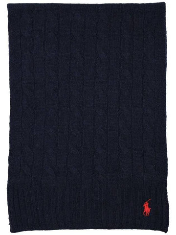 Pony Logo Embroidered Cable Knit Muffler Navy - POLO RALPH LAUREN - BALAAN 1