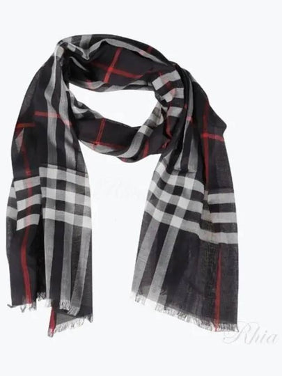 Checkered Wool Silk Scarf Navy - BURBERRY - BALAAN 2