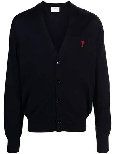 Red Heart Logo Merino Wool Cardigan Black - AMI - BALAAN 2