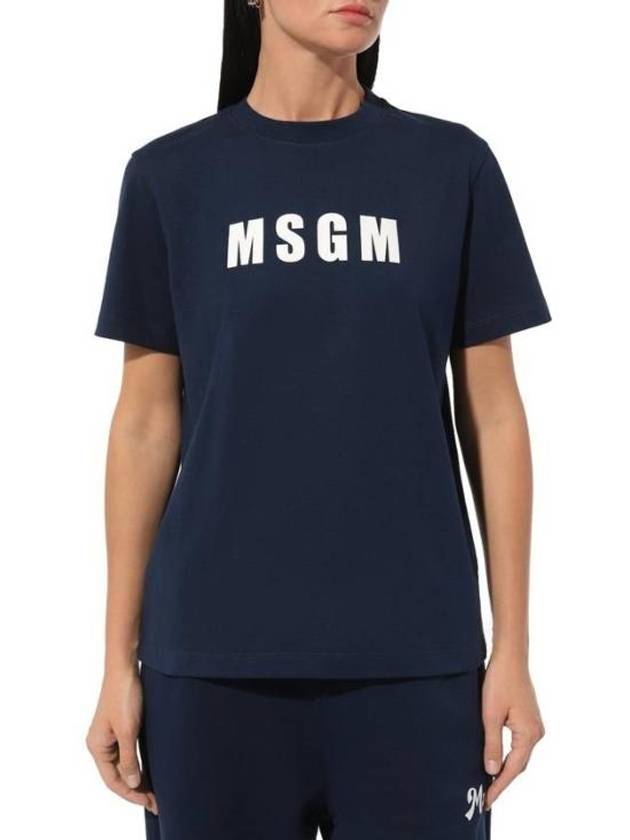 Logo Print Cotton Short Sleeve T-Shirt Navy - MSGM - BALAAN 4