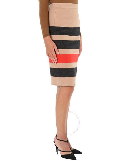 Burberry Ladies Camel Icon Stripe Wool Pencil Skirt, Brand Size 6 (US Size 4) - BURBERRY - BALAAN 2