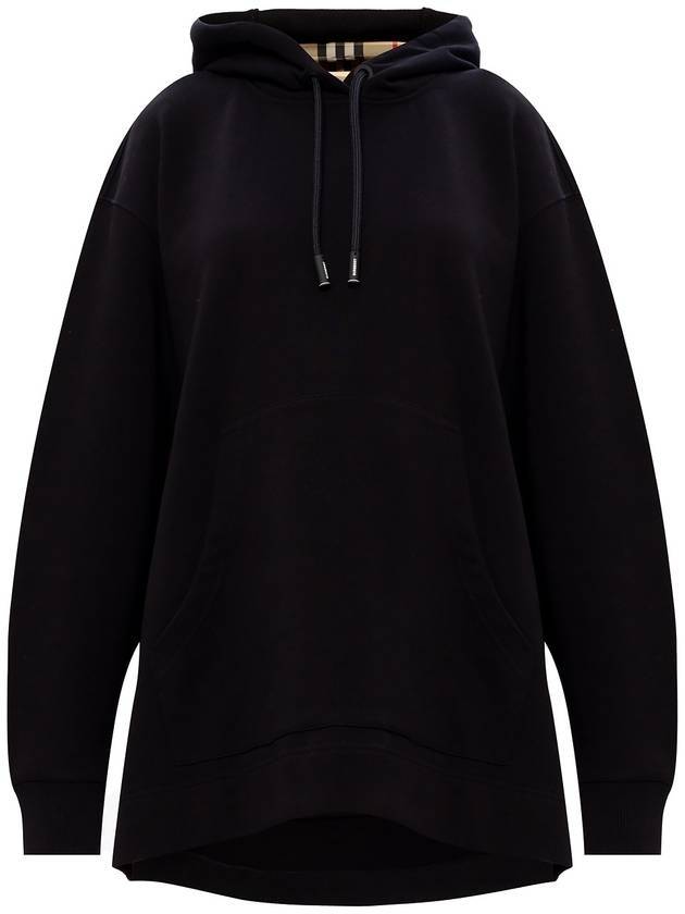 Check Lining Hooded Top Black - BURBERRY - BALAAN.