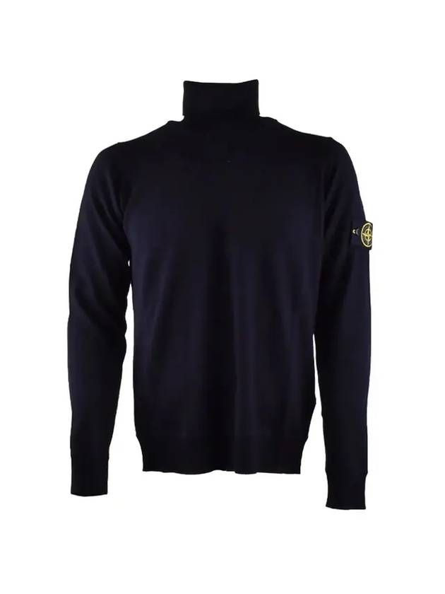 Men's Waffen Patch Light Pure Wool Turtleneck Navy - STONE ISLAND - BALAAN 1