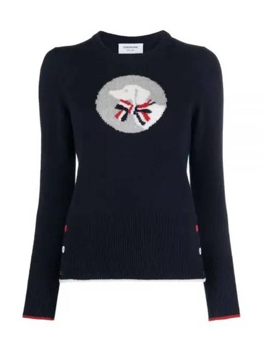 Hector Bow Virgin Wool Knit Top Navy - THOM BROWNE - BALAAN 2