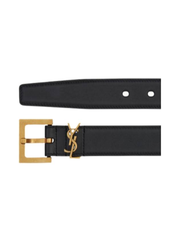 Monogram Buckle Leather Belt Black - SAINT LAURENT - BALAAN 3