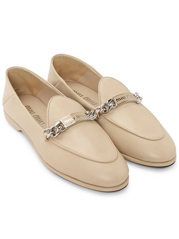 Logo Chain Metal Leather Loafers Desert Beige - MIU MIU - BALAAN 4