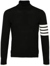 4 Bar Relaxed Fit Fine Merino Wool Turtle Neck Black - THOM BROWNE - BALAAN 1