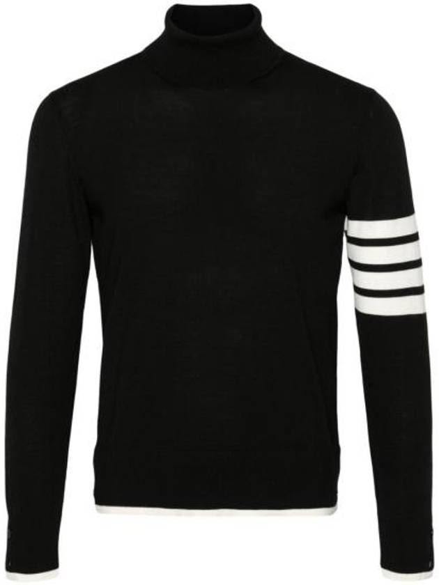 4 Bar Relaxed Fit Fine Merino Wool Turtle Neck Black - THOM BROWNE - BALAAN 1