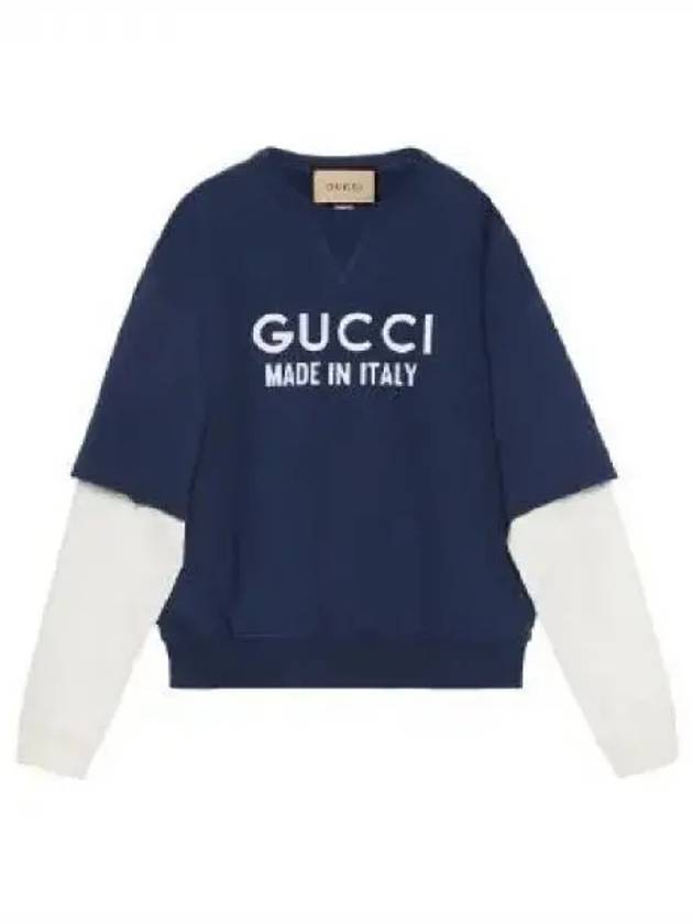 Cotton Logo Long Sleeve T-Shirt Navy - GUCCI - BALAAN 2