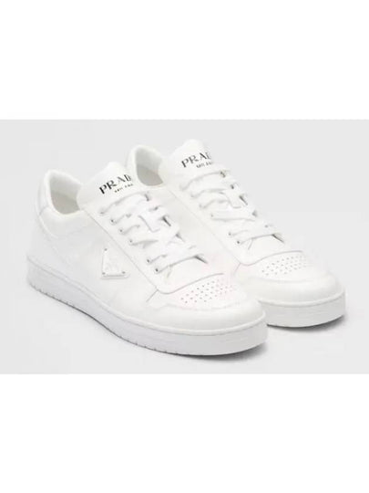 Men's Downtown Triangle Logo Leather Low Top Sneakers White - PRADA - BALAAN 2