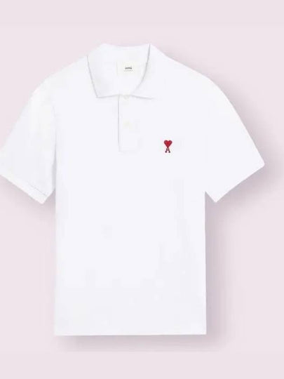 Heart Logo Polo Shirt White - AMI - BALAAN 2